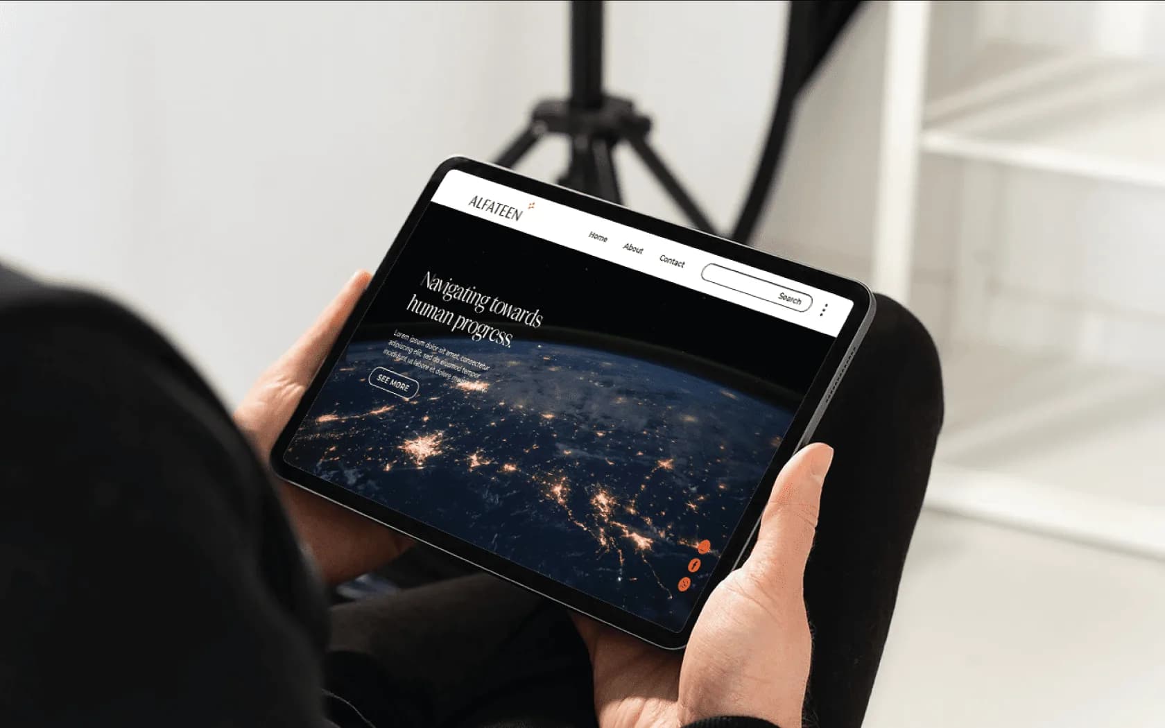 Al Fateen brand media — digital interface on tablet