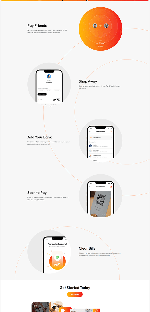 Pay10 mobile and desktop screens on an orange gradient background