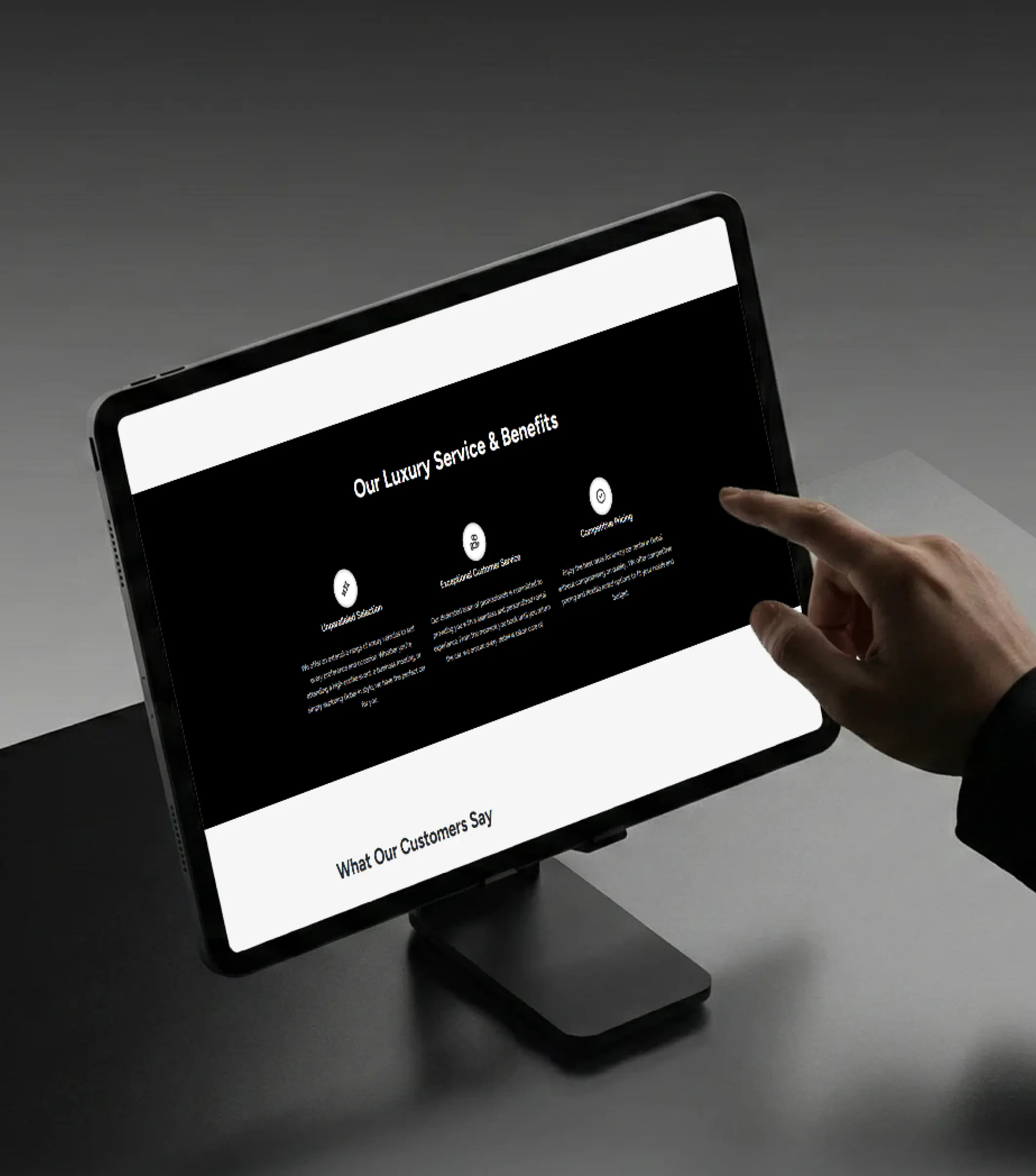 Speedy Machine — luxury service benefits on tablet